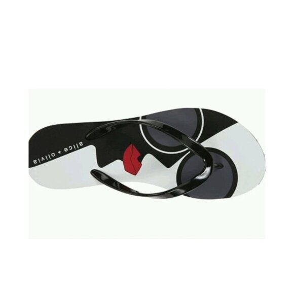 ALICE + OLIVIA | Stacey Face Flip Flops  black Red Size 37 - Picture 1 of 6